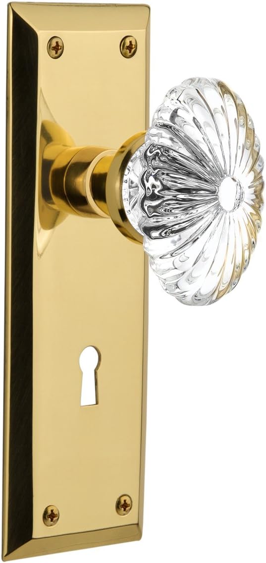 Nostalgic Warehouse 711933, Single Dummy, Bright Chrome New York Plate with Keyhole Oval Fluted Crystal Glass Knob