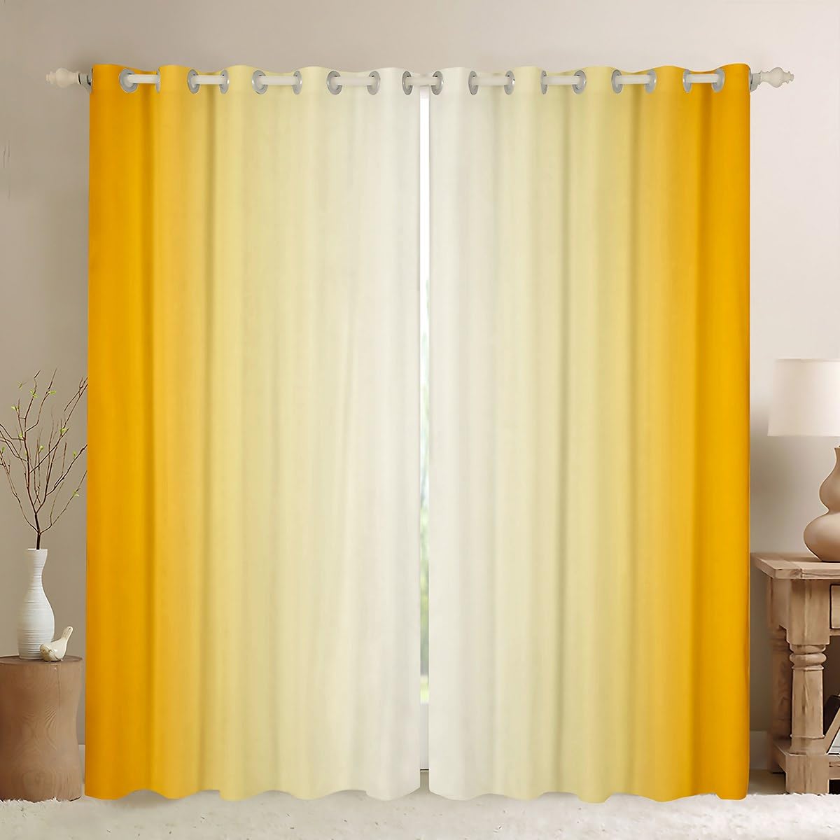 Yellow Darkening Drapes Gradient Style Curtains for Bedroom Living Room For Kids Women Men Ombre White 30%-50% Blackout Curtains Geometric Window Treatments W52*L90 — image 1