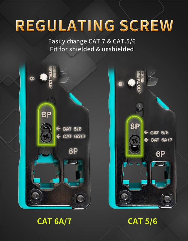 Regulating screw adjustment for CAT.5/6 and CAT.6A/7