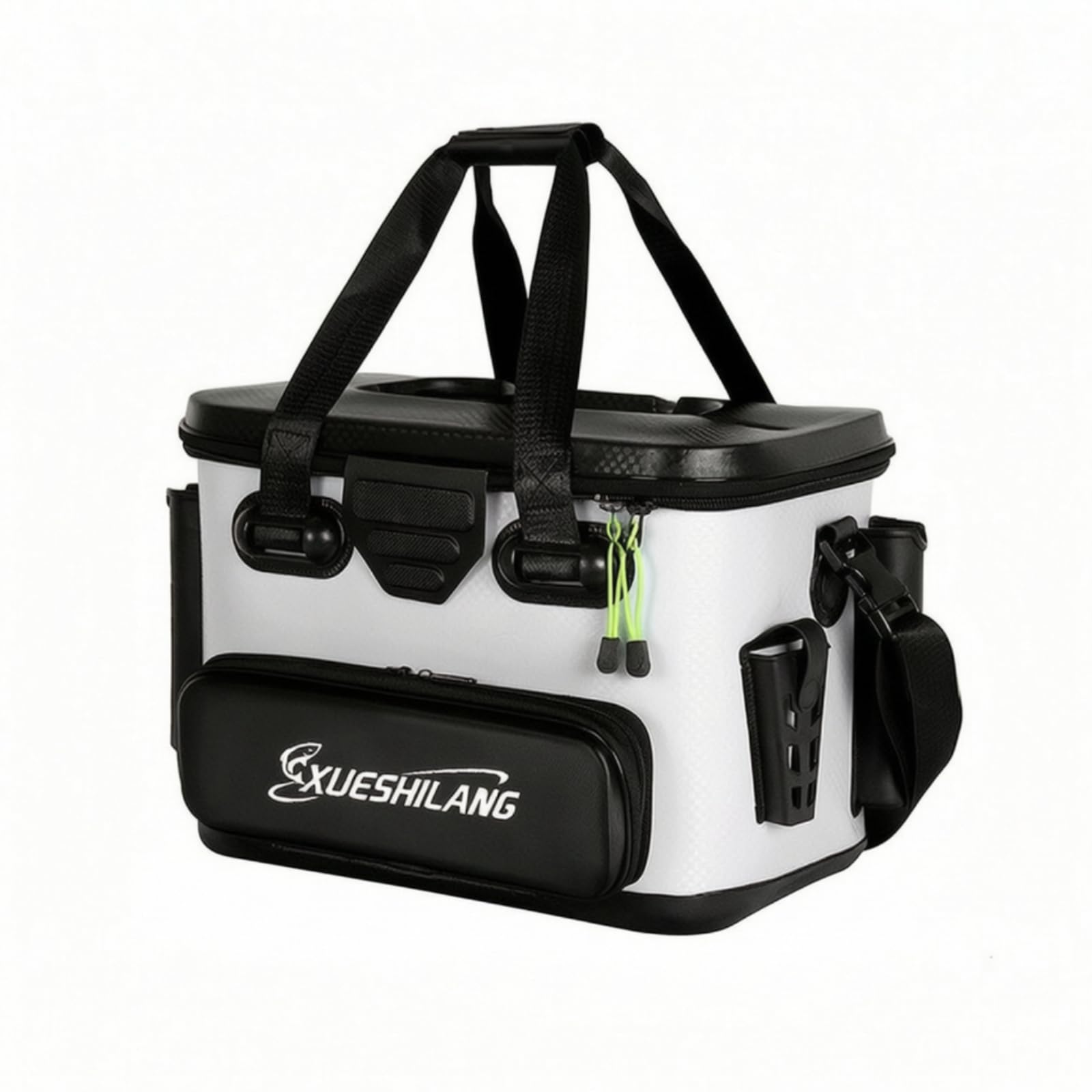 LOVIVER Contenitore da Pesca Scatola da Attrezzatura Organizzatore Rigido Borsa Porta Canne Portaoggetti con Manico Superiore E Tracolla per, Bianco, Grande