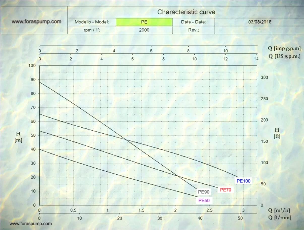 FORAS Bomba periférica eléctrica PE100, fabricada en Italia, 230 V, 0,74 kW, 65 m, 60 L/min