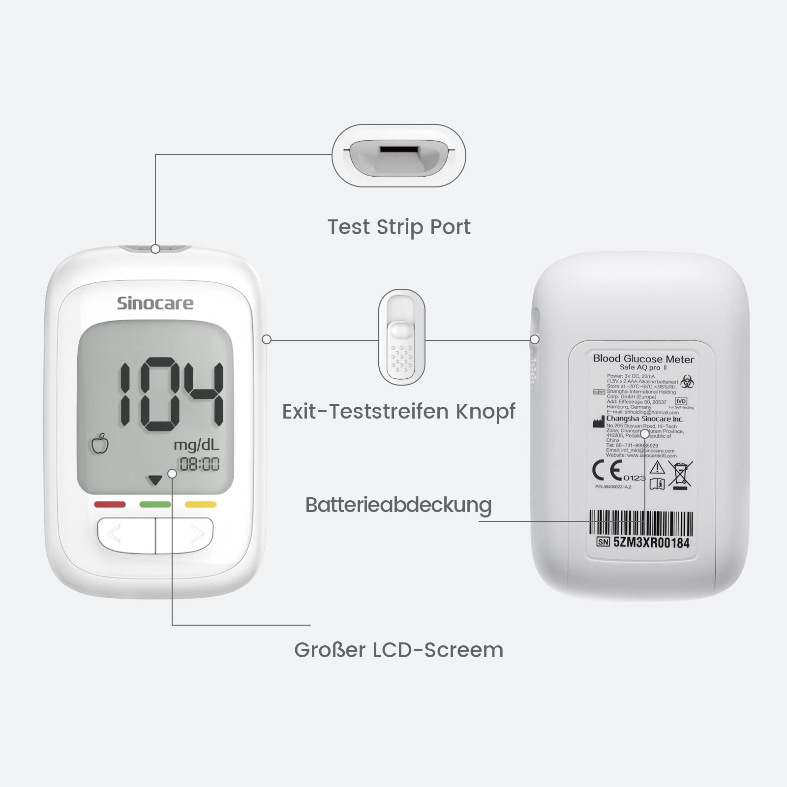 sinocare Blutzuckermessgerät Set, Upgrade Zuckermessgerät mit Teststreifen 50, Starter und Ältestenbedienung Freundlich(Safe AQ pro I Blutzuckermessgeräte Set 50)