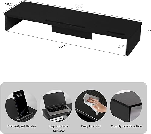 Miniatura 2 de Soporte elevador de monitor doble con soporte para tableta de teléfono, soporte de monitor grande de 35.8 pulgadas para escritorio, soporte de