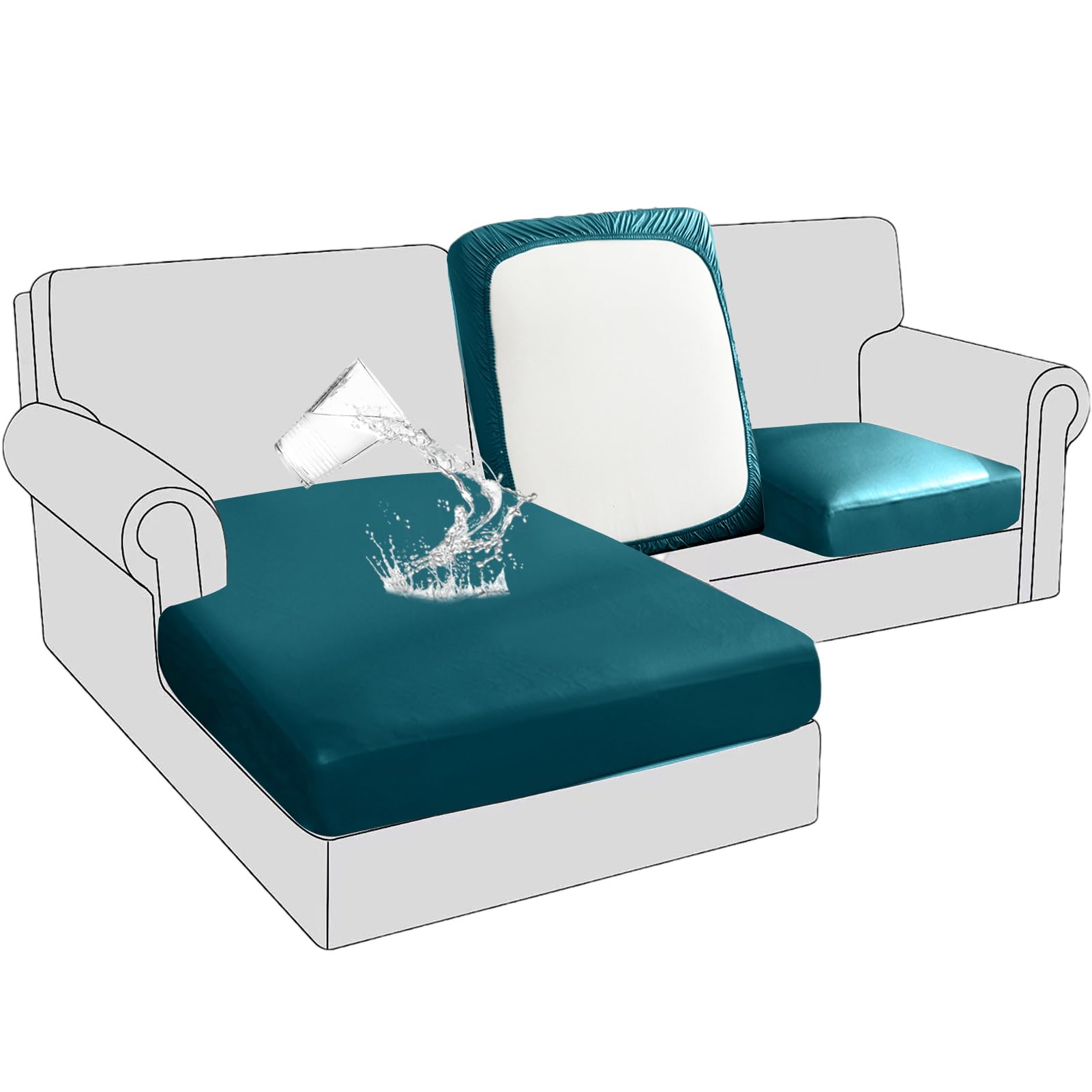 BXFUL PU Sofa Seat Cushion Covers Leather Seat Cushion Protector Waterproof Furniture Protector Sofa Seat Sofa Slipcover with Elastic Bottom (Large 2-Seater,Teal) — image 1