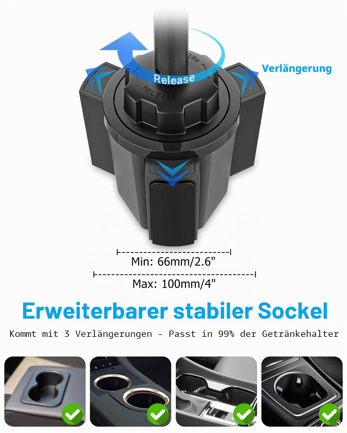 Auto Tablet Halterung Getränkehalter mit 360° Verstellbarer Langer Arm | Metall iPad Halter KFZ LKW Becherhalter Tablethalterung mit Aluminiumarm für Tablets, Handys, iPad, Galaxy Tab, iPhones