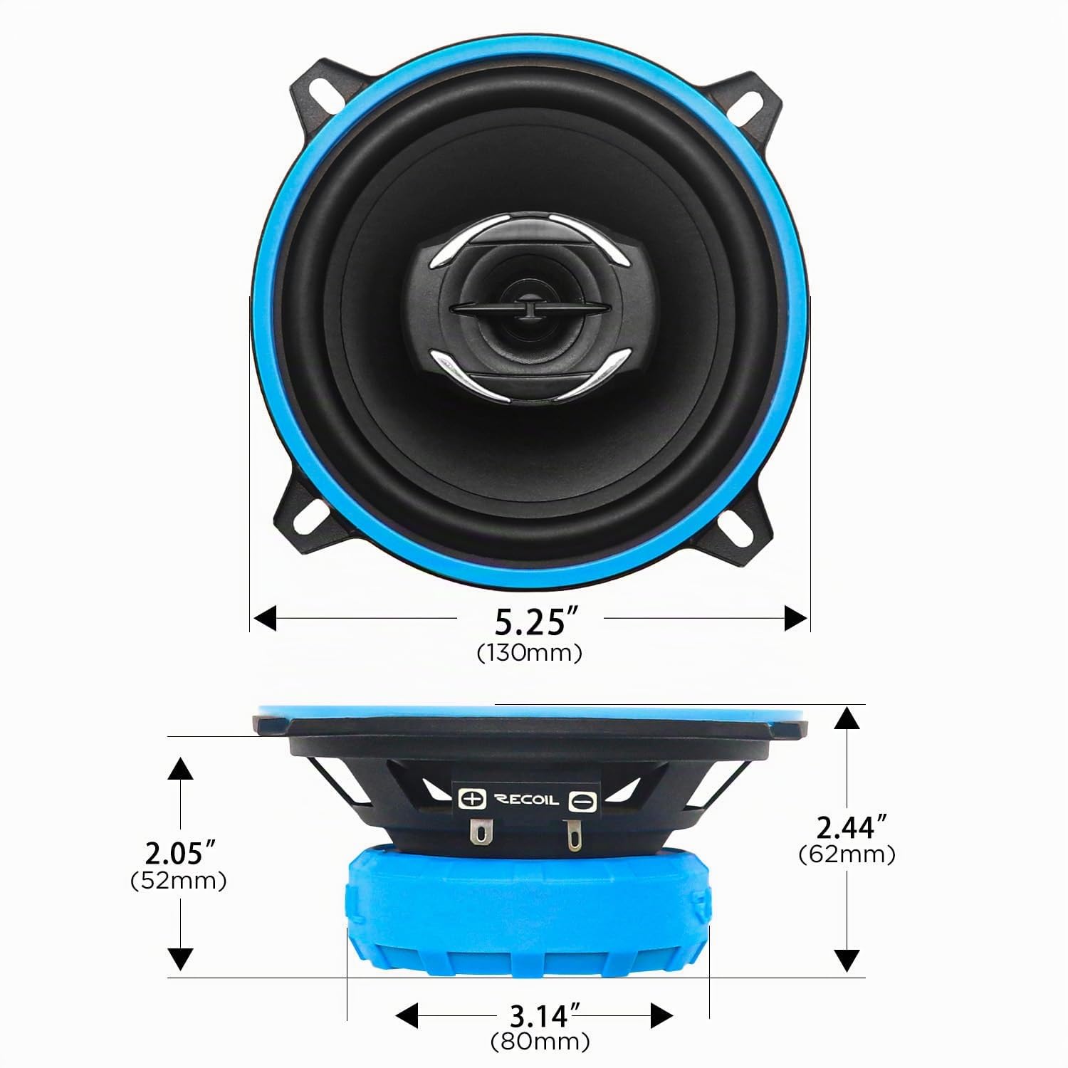 RECOIL RCX-525 Haut-parleurs Coaxiaux Voiture 13cm (5.25") Hi-FI Paire | 160W Max, 80W RMS, Tweeter Tetoron, Cône Polypropylène, Surround Caoutchouc Nitrile, Crossover Intégré