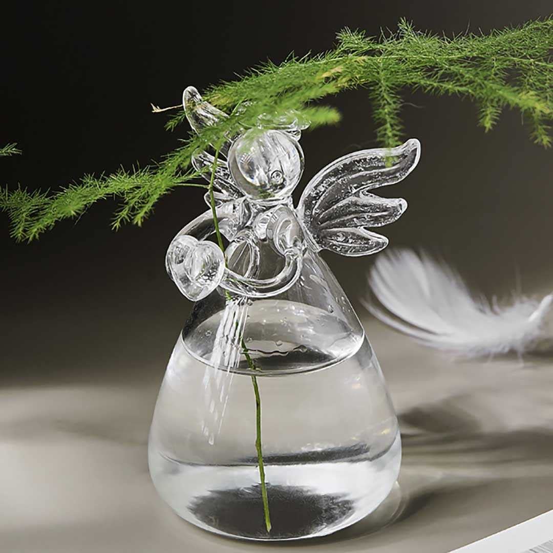 Amazon.co.jp: [AiO JAPAN] 花瓶 天使 透明 ガラス クリア 花器 卓上