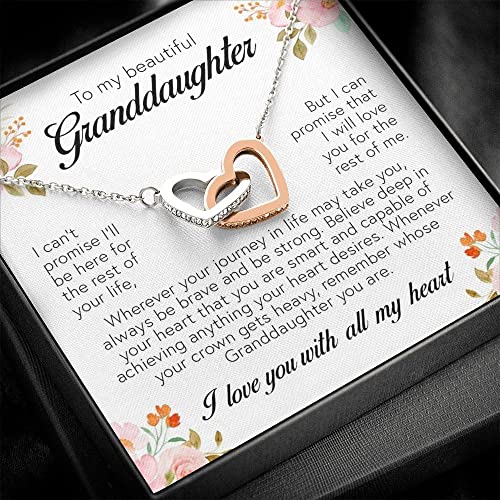 To My Beautiful Granddaughter, Interlocking Heart Necklace, Jewelry Sentimental Message Card Gift for Granddaughter, Best for Birthday Graduation Christmas Gift, from Grandparents