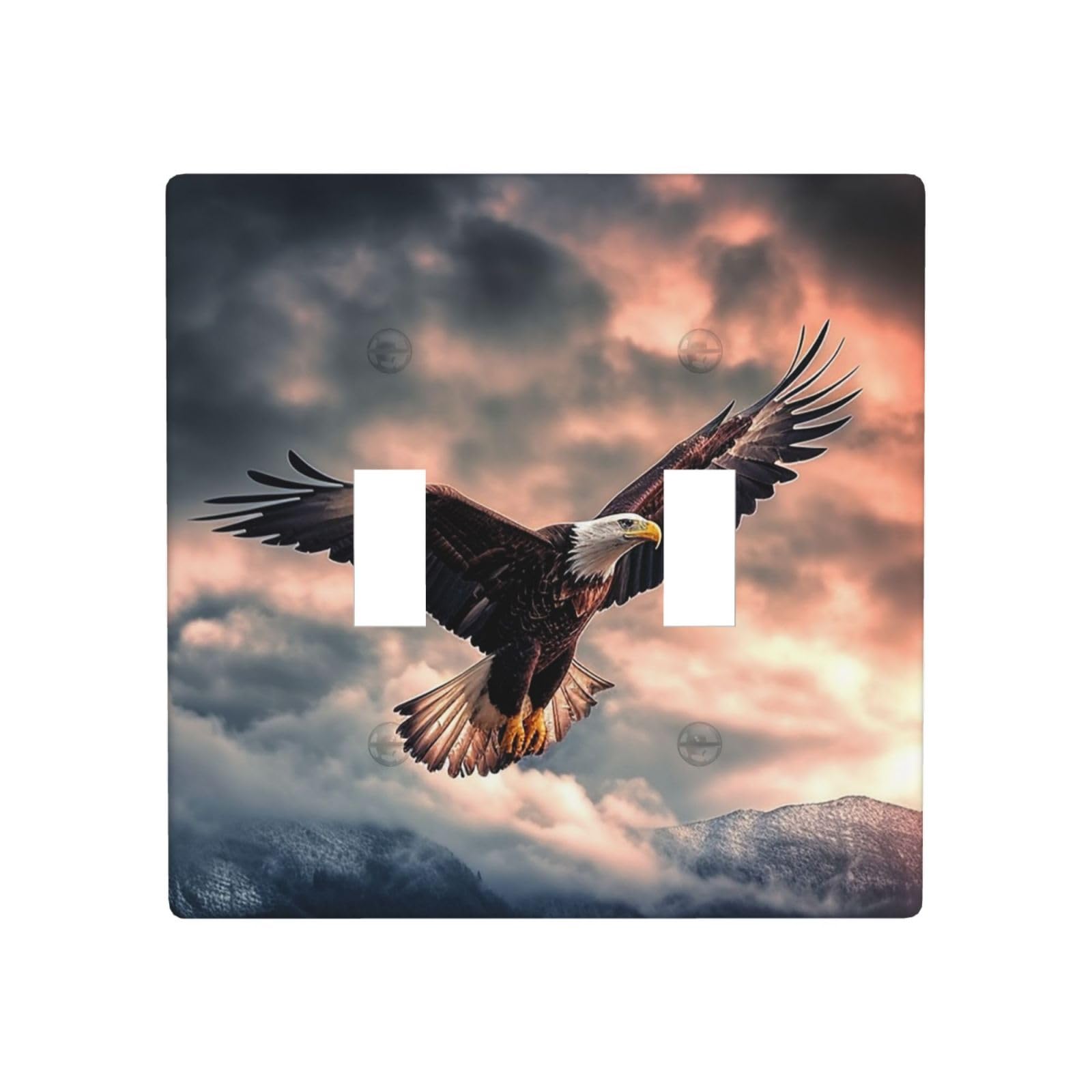 Aceprints The Eagle Flies Bravely In The Sky 2 Gang Double Toggle Wall Plates, Unbreakable Decorative Duplex Light Switch Plate Covers Electrical Switchplate Cover Faceplate For Bathroom Kitchen Decor