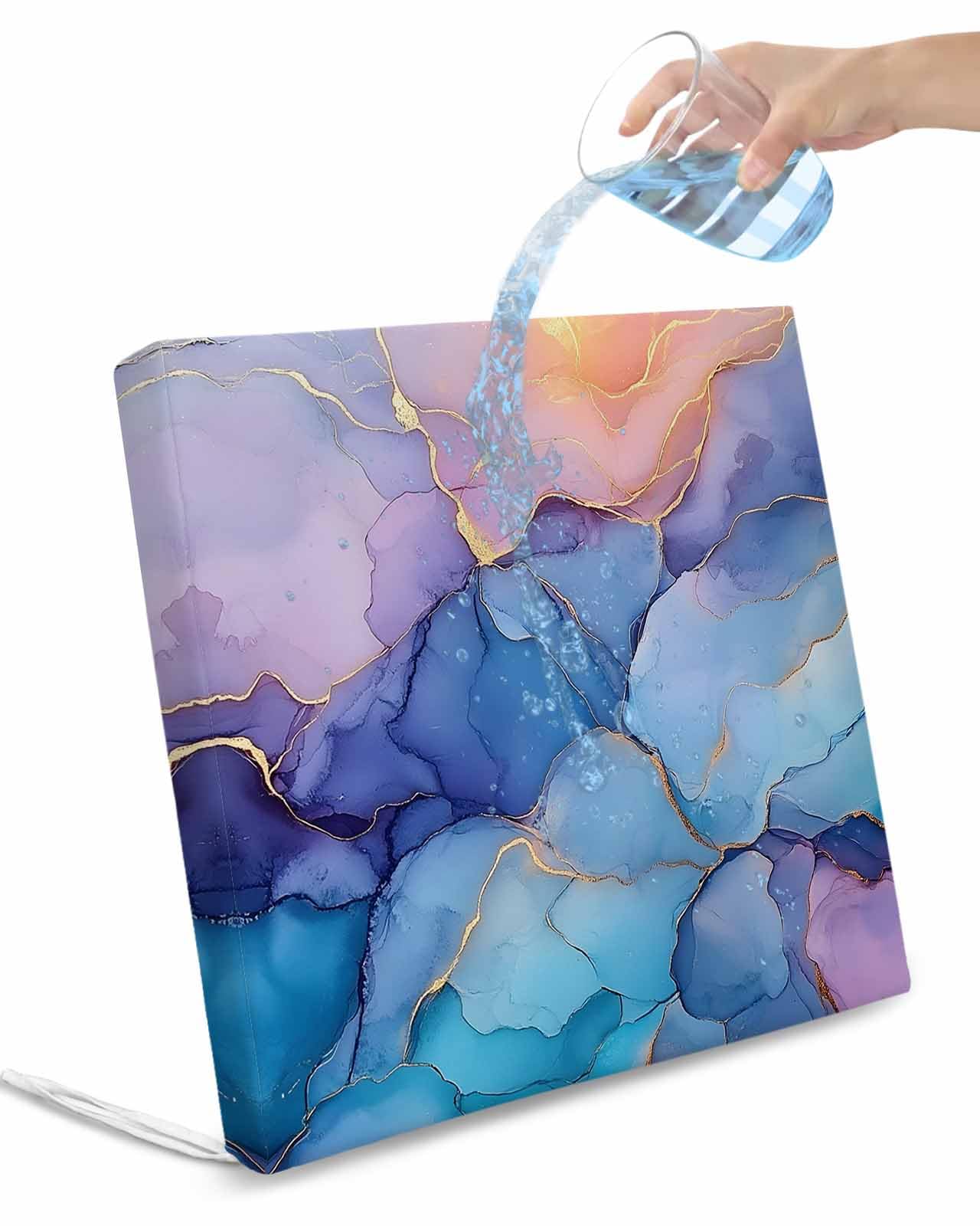 2 Pack Purple Blue Waterproof Cushion Covers with Ties, Outdoor Patio Chaise Lounge Chair Seat Cushion Slip Covers Replacement(Only Cover) Modern Pink Gold Marble Textured 20