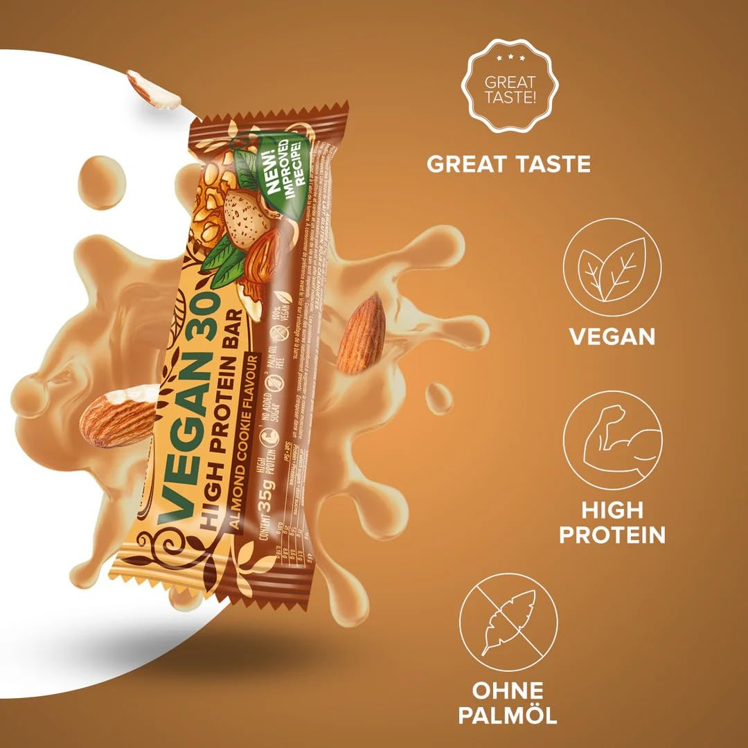 IronMaxx – Barre Protéinée – Vegan 30 Biscuit aux Amandes 24 x 35 g – Barre protéinée sans sucre, protein bar vegan, snack protéiné