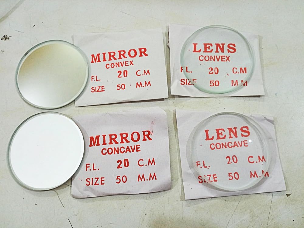 Rex® Spherical Lens Mirror Set Focal Length 20cm Set of 4 Dia 50mm for Ray Optics Activity Set for Physics Experiment/Practicals
