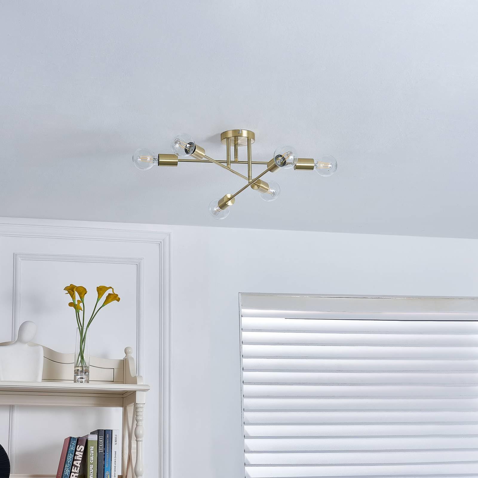 Lindby lámpara de techo en oro, plafón | lámpara de salón, e27, 6 bombillas, moderno para comedor, pasillo, dormitorio, sala de estar, salón