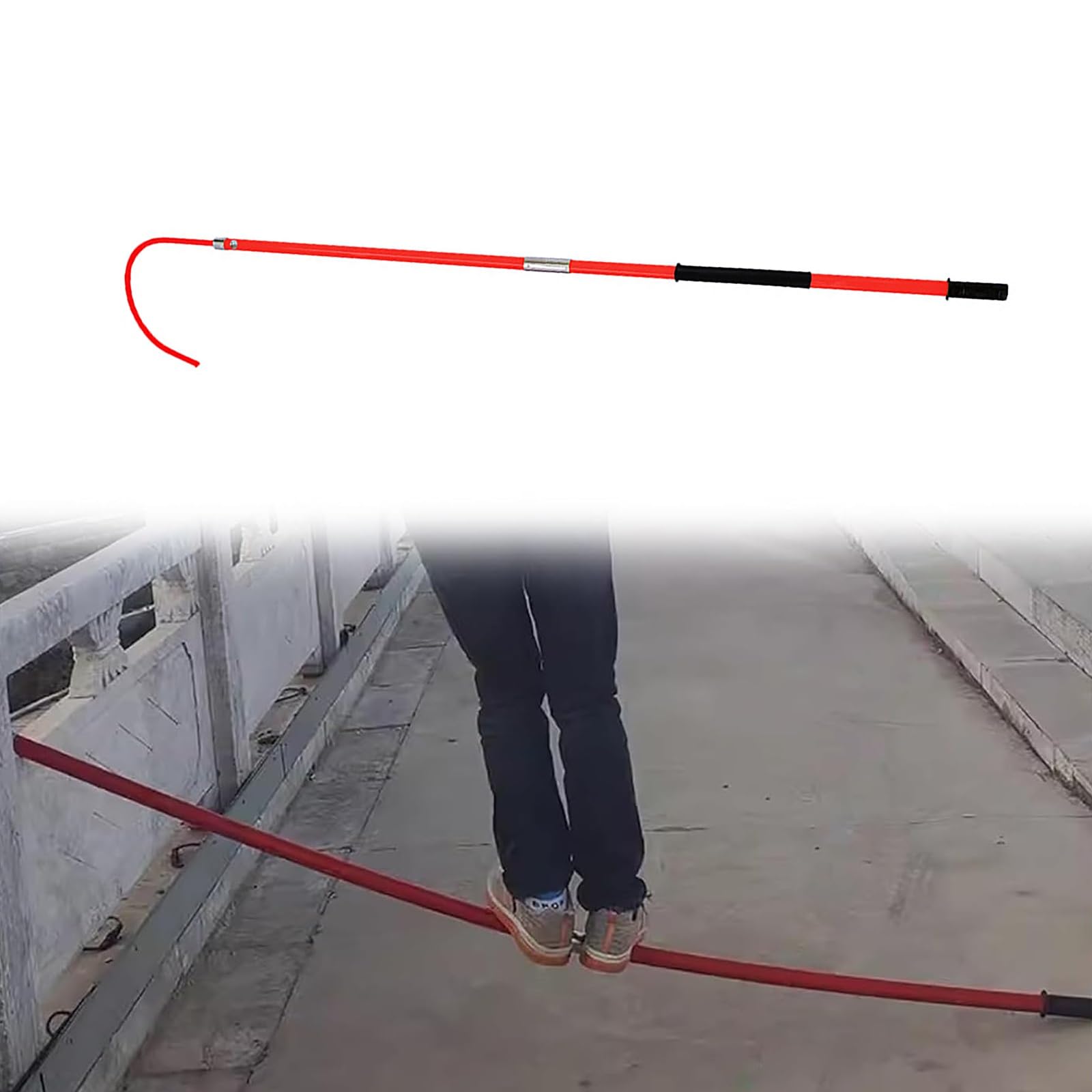 MSHGSKU High Voltage Insulated Rescue Hook - 16" Opening Fiberglass Safety Pole for Electricians, Firefighters & Factories - 2m/6.5ft Red Insulating Rescue Tool
