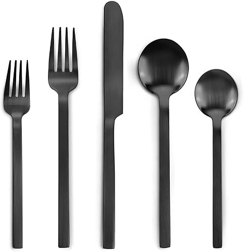 Juego de cubiertos negros de 40 piezas para 8 personas, juego de utensilios de cocina de acero inoxidable, cucharas y tenedores, acabado mate, apto disponible en Yaxa Peru