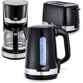 KHG Breakfast Set Kettle Toaster Coffee Machine 3-Piece Volume 2200-850 1000 W kitchen set with capacity 1.7 L cooking water 2 slices of toast & for 12 cups of coffee black