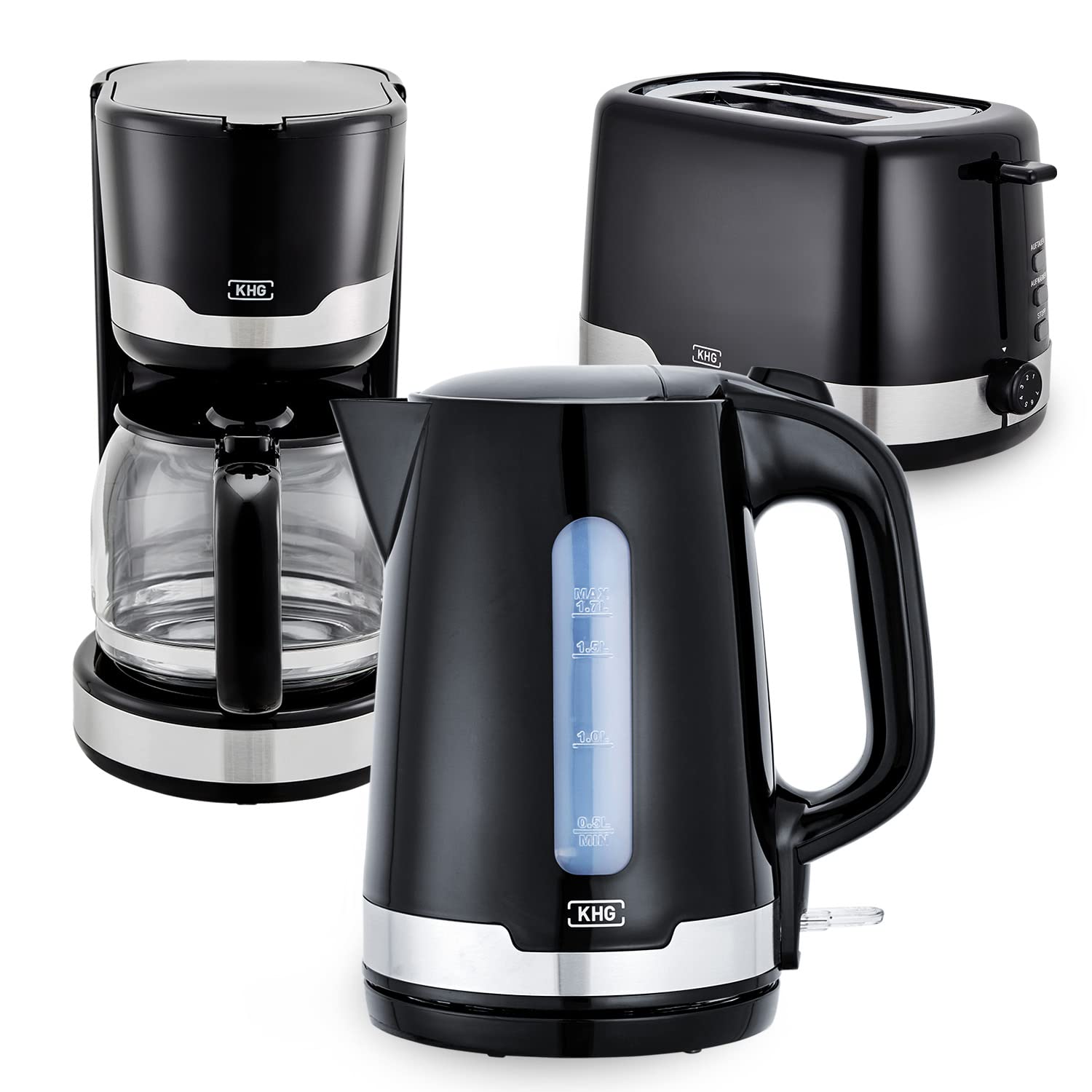 KHG Frühstücksset Wasserkocher Toaster Kaffeemaschine 3-teilig, Volumen
