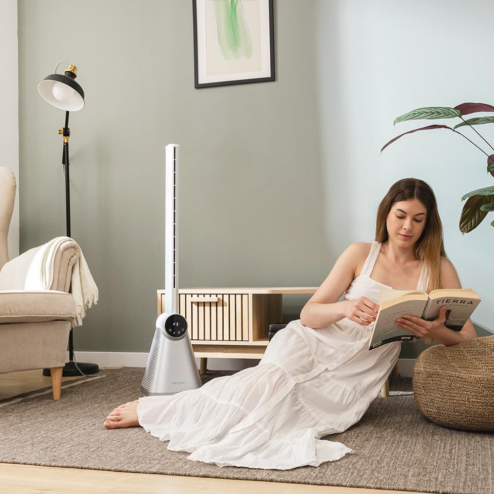 Cecotec Ventilador de torre EnergySilence 9890 Skyline Bladeless Sin Aspas de 39", 50W, Pantalla LED táctil, Mando a distancia, 3 Velocidades, 3 Modos, Temporizador 15 horas, Oscilación 40º