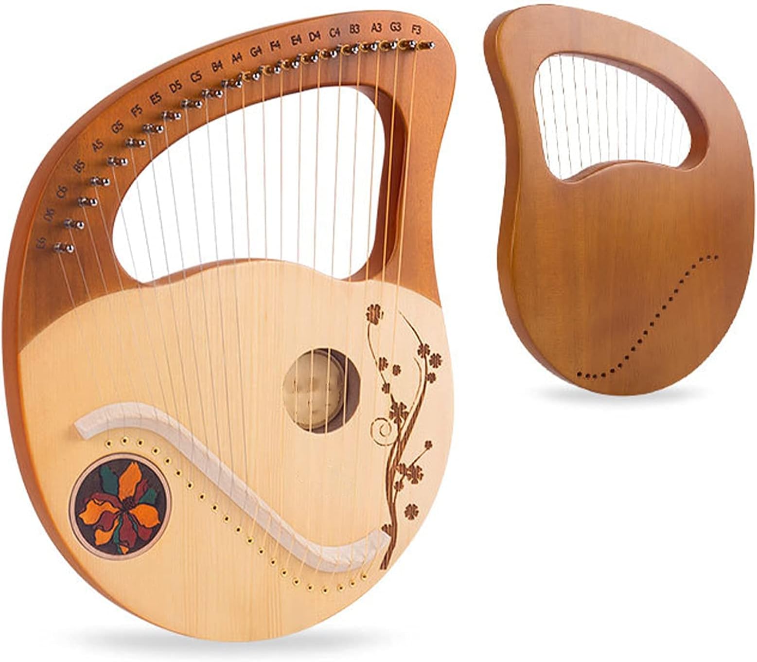 Hand Made Lap Harp, Lyre Harp 21 Metal Strings Wooden Lyre Harp Stringed Instrument With Tuning Wrench,Bag And Pick Harpsicle Harp Guitar Best Gift For Beginners Music Lovers Harp