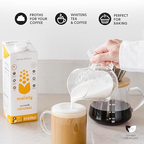 Miniatura 6 de Maizly Leche de maíz original, bebida a base de plantas hecha con ingredientes no transgénicos, menos azúcar, gluten y alternativa sin lácteos a la