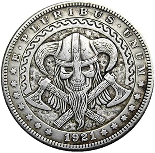 Viking Norse Warrior Skull Axe Crossbones Helmet Valhalla Copy 1921 U.S Hobo Morgan Dollar Coin Silver Plated Replica Commemorative