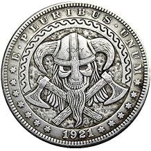 Viking Norse Warrior Skull Ax Crossbones Helmet Valhalla Copy 1921 US Hobo Morgan Dollar Coin Silver Plated Rememorative