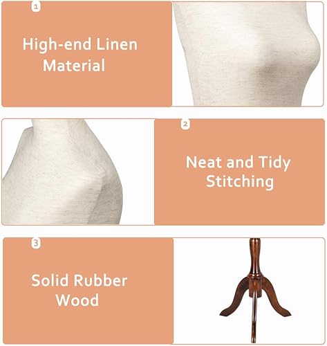 Miniatura 4 de Bonnlo Forma de vestido femenino mejorada, cuerpo torse de maniquí con soporte de madera de goma ajustable para exhibición de joyas de vestir