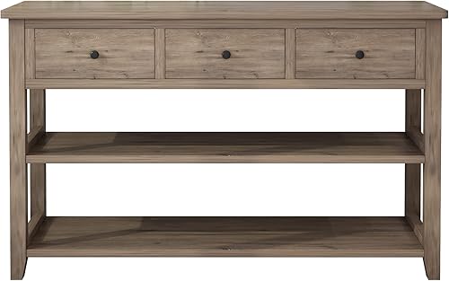 Miniatura 4 de Henf Mesa consola retro de 47 pulgadas de largo, mesa de entrada con 3 cajones y estantes de almacenamiento, aparador vintage de cocina para sala de