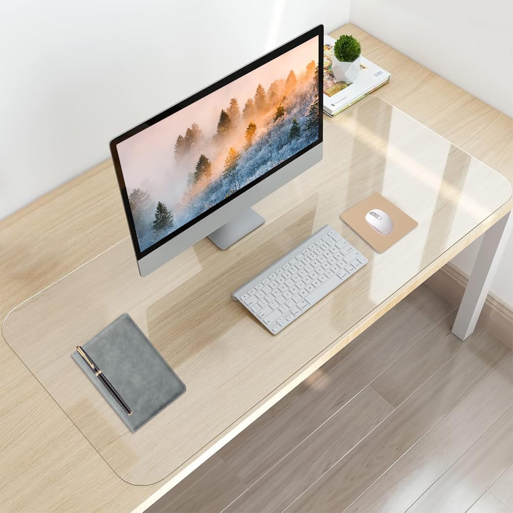 Clear Desk Mat, 100 x 40 cm Non-Slip PVC Clear Desk Protector Mat, Waterproof Round Edges Desk Protector Mat