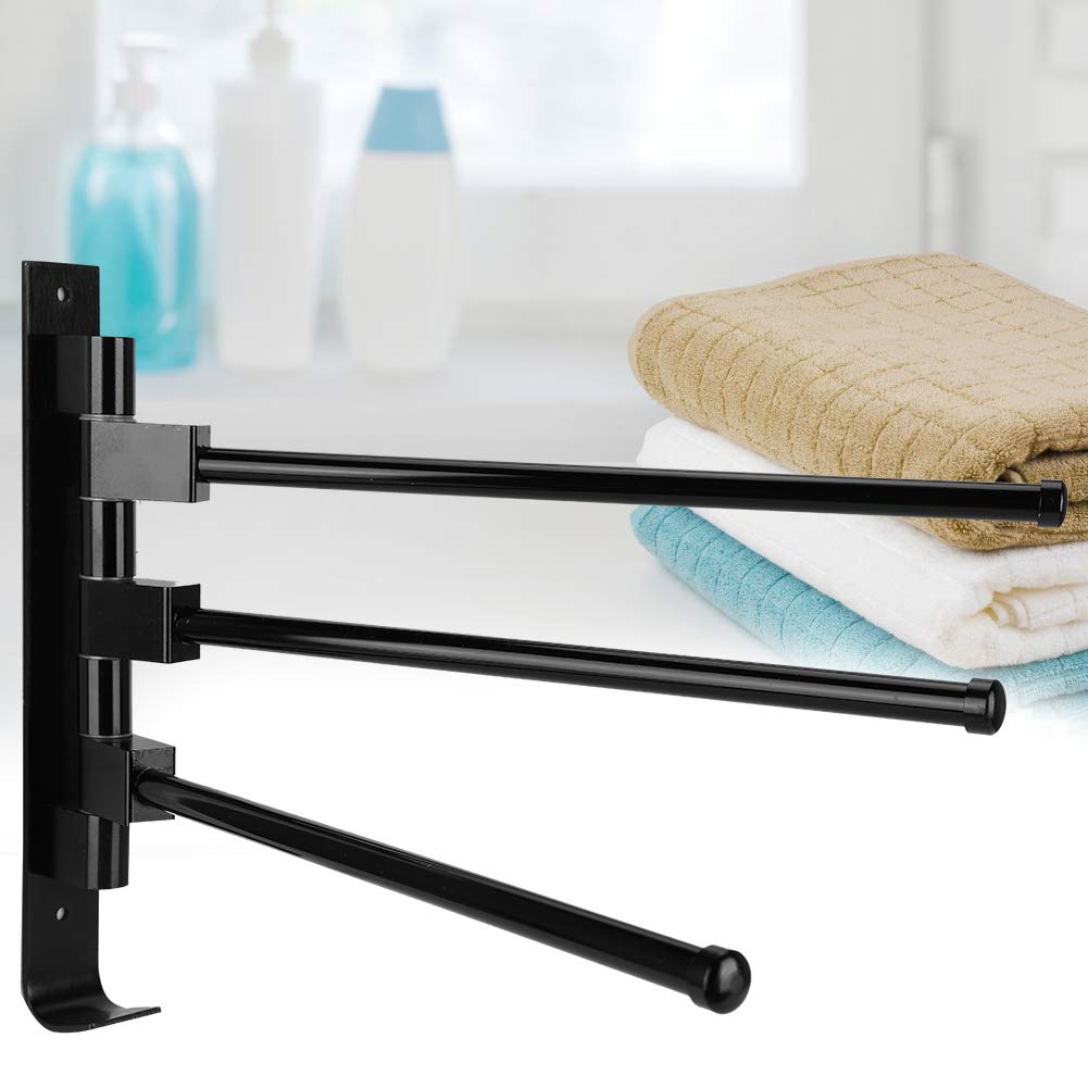 Soporte para Estante de Toalla Móvil de Aluminio Negro con 3 Varillas Giratorias