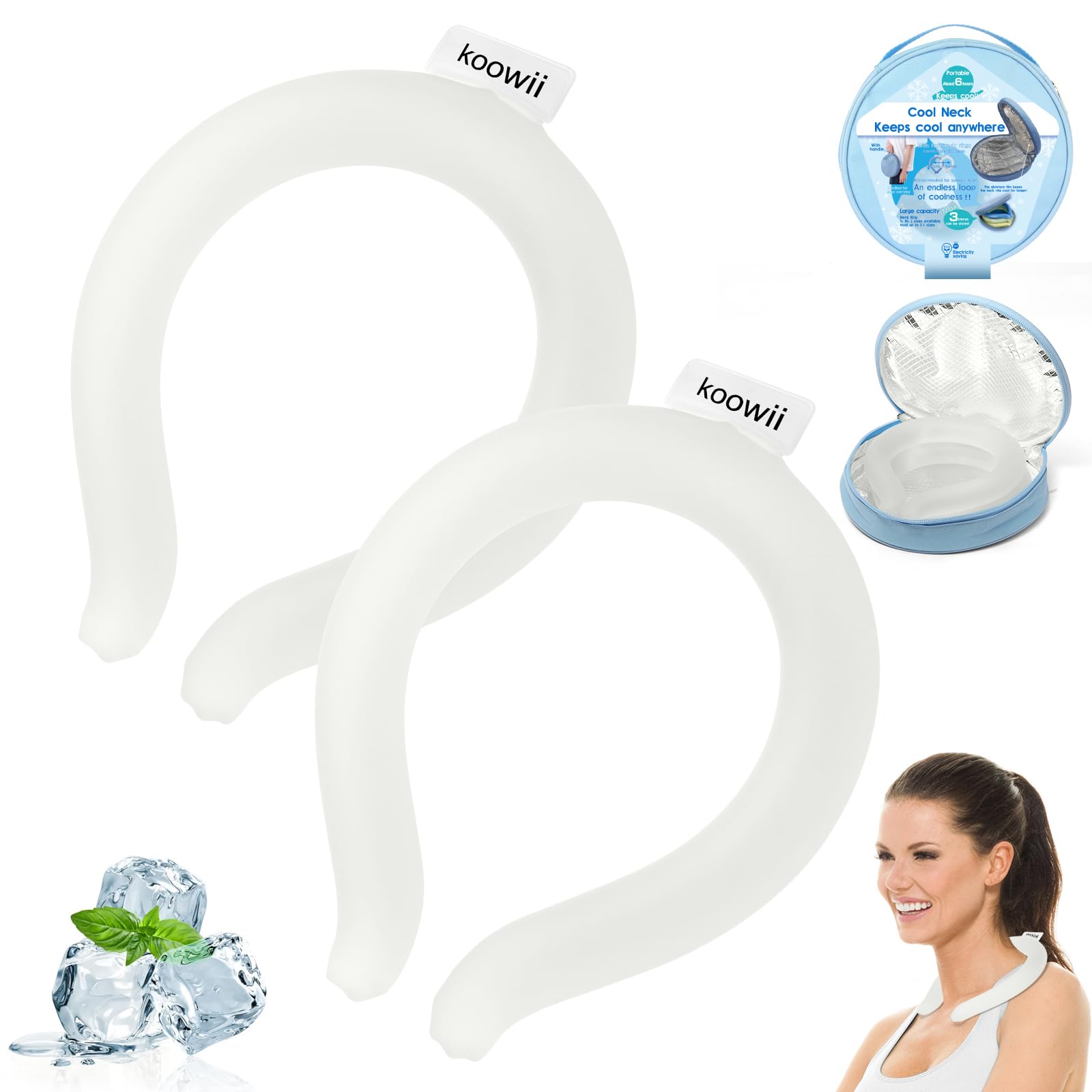 2-Pack Reusable Neck Cooling Tubes with Insulated Carry Bag