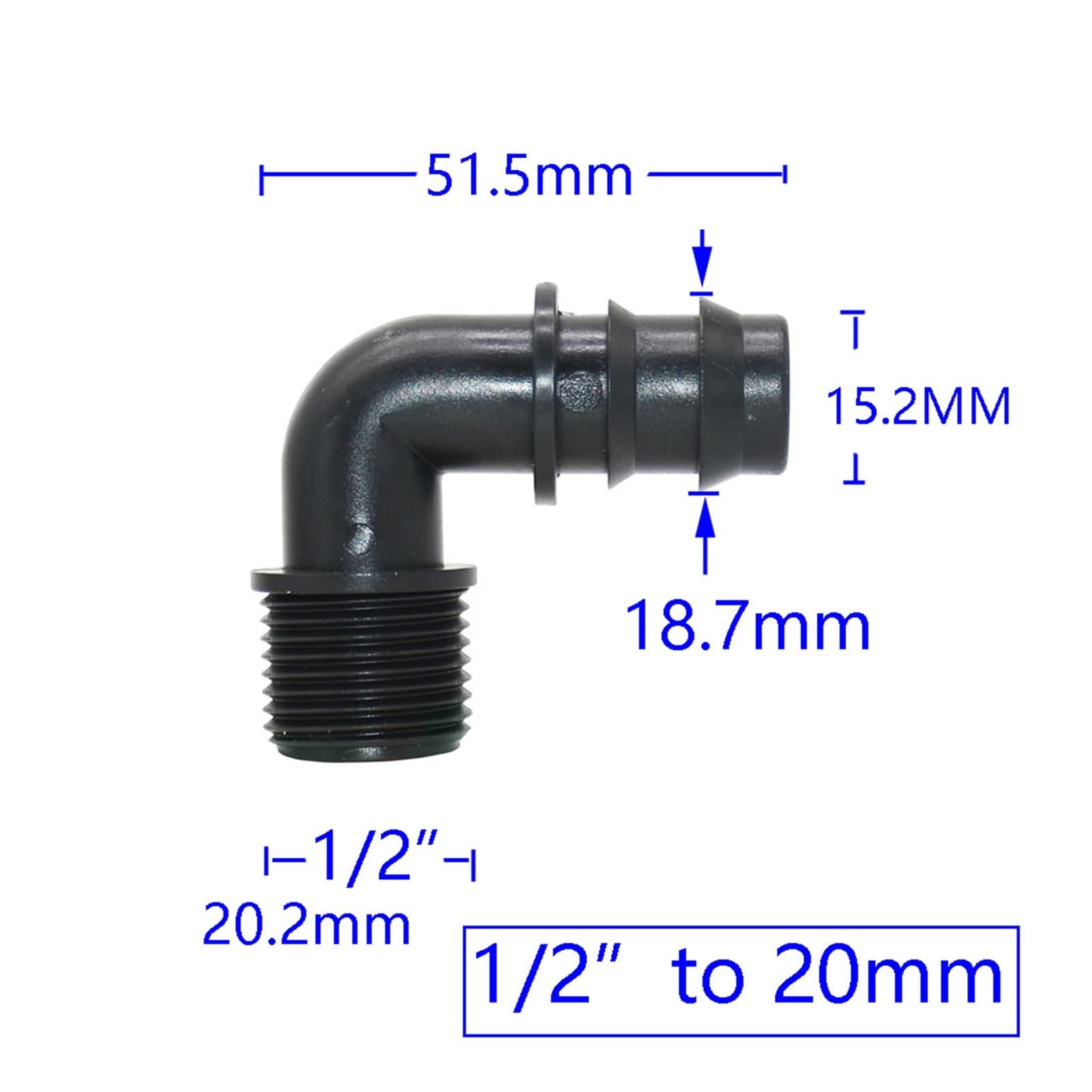 Adattatore Connettore Di Utilità Adattatore Connettore Tubo Confezida 50 Tubi da Giardino 16 Mm 20 Mm 25 Mm Raccordo Spinato a Gomito con Filettatura Esterna 1/2 3/4 1 Pollice Raccordo in Plastica Pe/