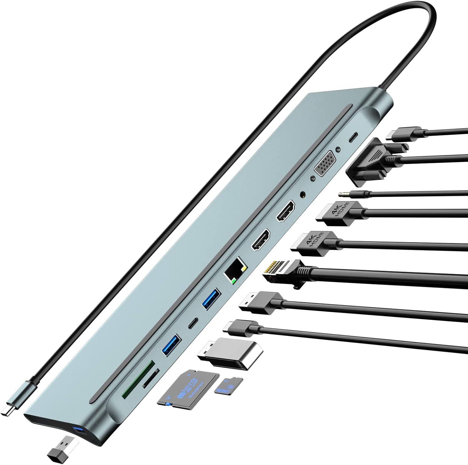 USB C Docking Station Dual Monitor, 12 in 1 Triple Display to Dual HDMI