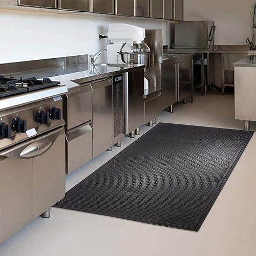 Miniatura 5 de Tapete para piso de hule comercial con raspador estilo laberinto, contra la fatiga, duradero, 3 x 5 pies