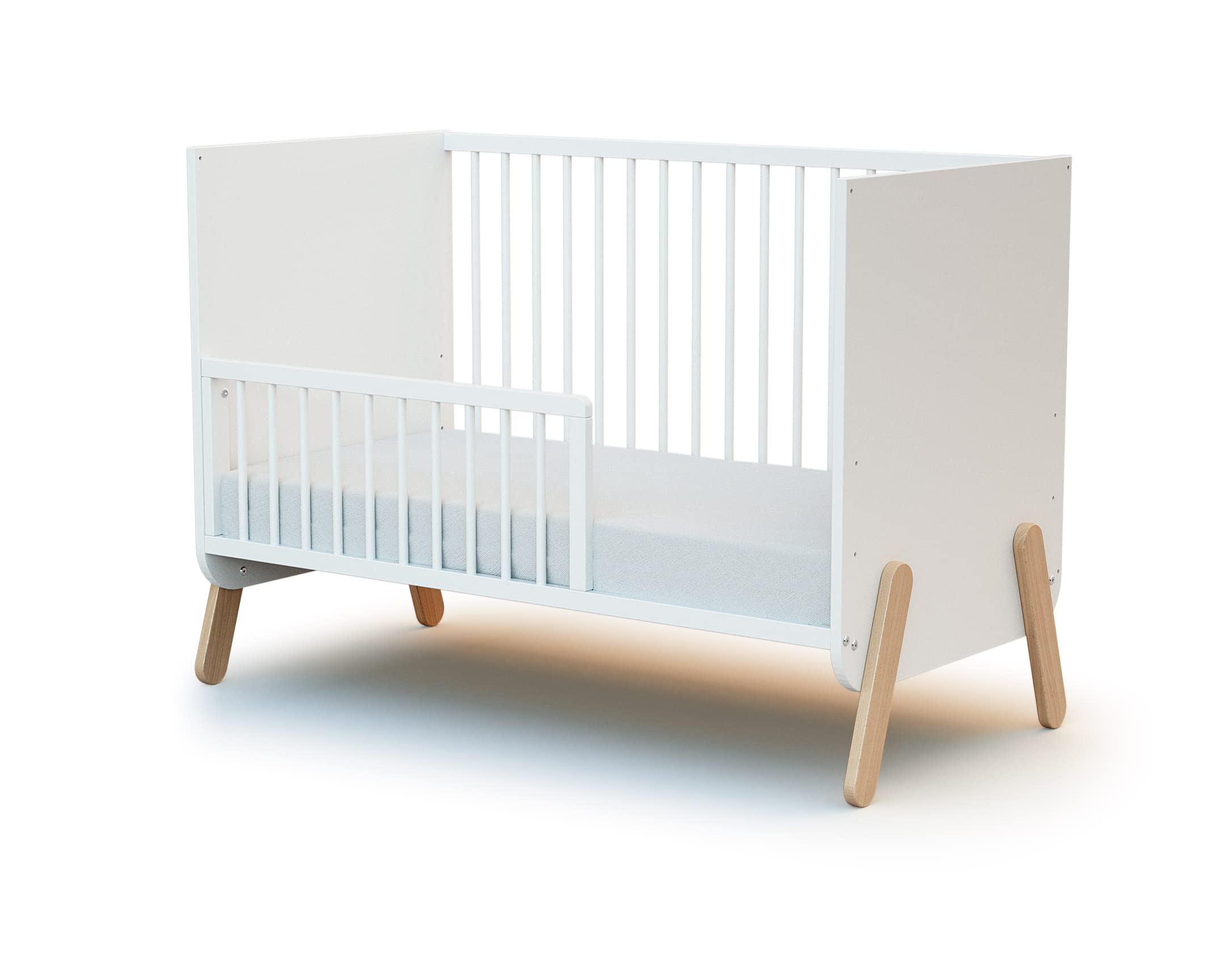 AT4 - Barrière de lit bébé 120cm FESTIVE Blanc - 120 x 32 x 4 cm | Facile à installer | En bois massif
