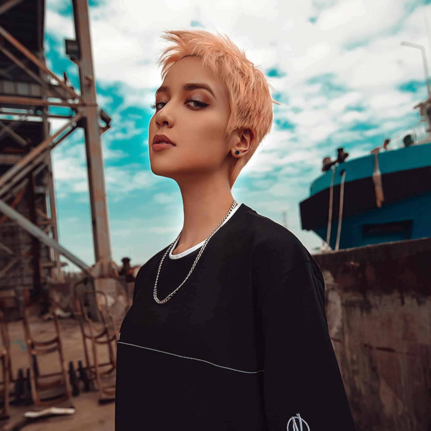 NEWITIN 10 Pairs Black Stud Earrings for Men Faux Gauges Earring Hypoallergenic Earring Ear Tunnel Stainless Steel Dot Earrings for Men Women, 18G Round Ear Studs 3mm-14mm - Image 5