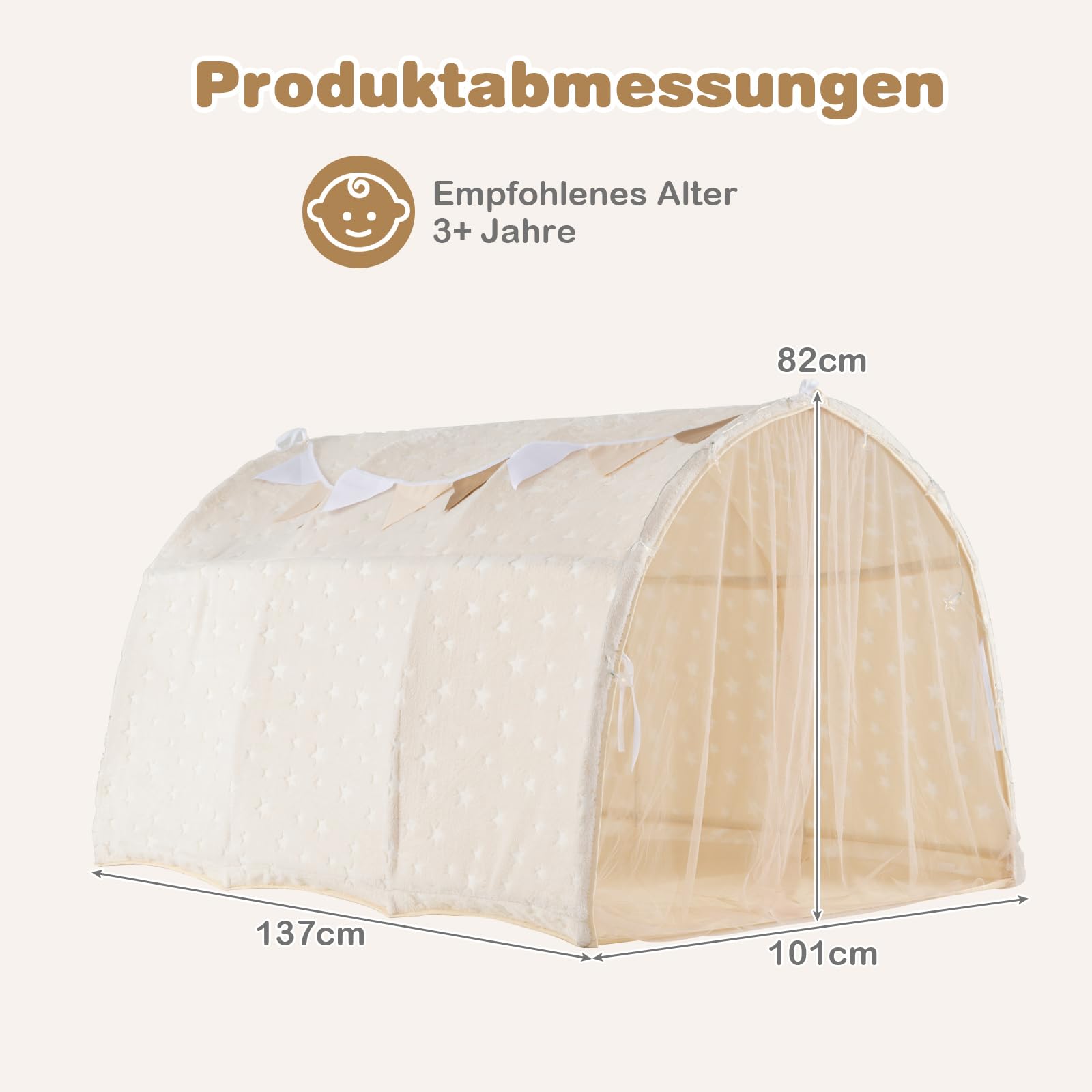 COSTWAY Kinderzelt, Spielzelt mit Leuchtsternen, Netzvorhängen, Lichterkette & Wimpeln, Kinder höhle, Spieltunnel Kinderzimmer, Spielhaus Indoor & Outdoor für Jungen & Mädchen