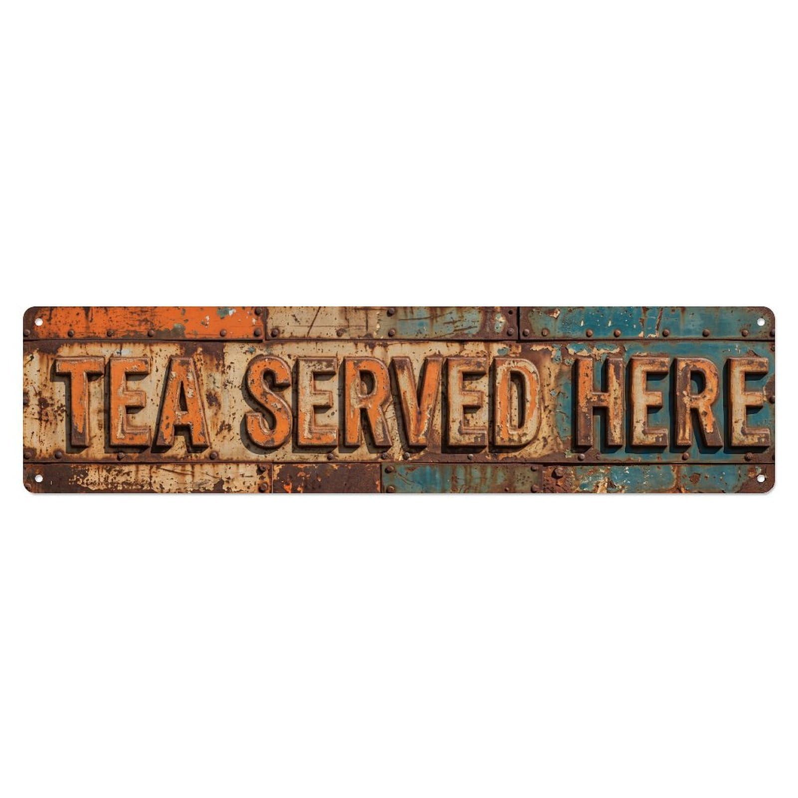 Tea Served Here Cafe Metal Tin Skinny Sign Plaque Wall Decor for Cafe, Club Bar, Office, Home Garden Metal Poster 4x16Inch