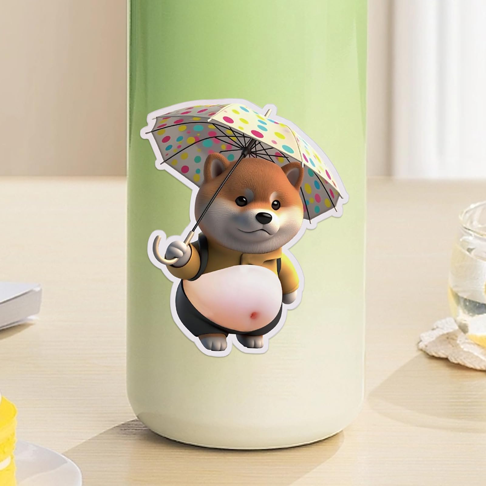 Pufy - Adesivi a forma di cane in stile cartone animato, per feste con design a ventre schiacciabile, set di adesivi rialzati in PVC, giocosi con funzione tattile di stampa, per cover del telefono