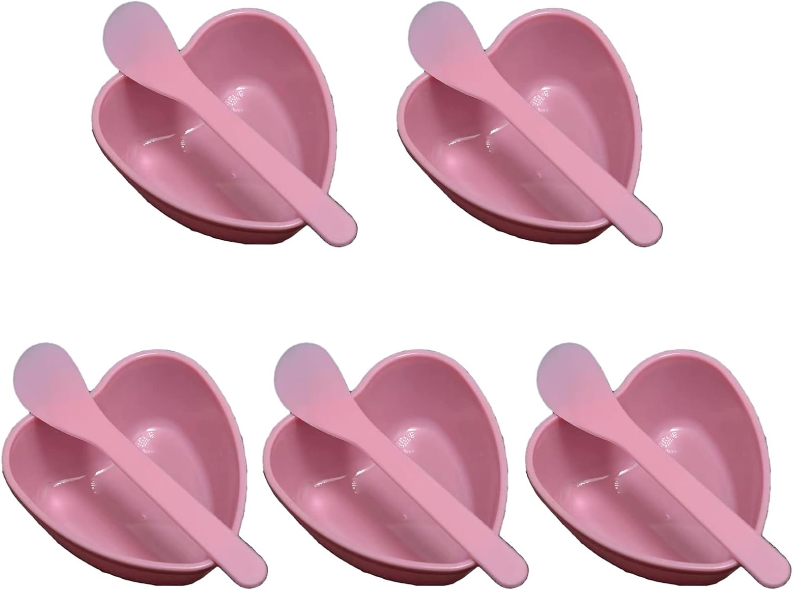 lasenersm 5 Sets Plastic Heart Shaped Facial Mask Mixing Bowl with Stirring Spatula Facemask Bowl Mud Mask Mixing Bowl DIY Skin Care Mixing Tool Kit for Lady Women Home Beauty Salon Use, Pink