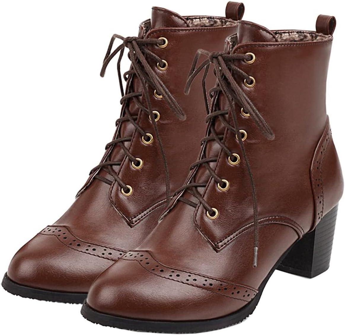 Women's Lace Up Booties Chunky Heel Ankle Boots Side Zip Short Boots Dress Shoes