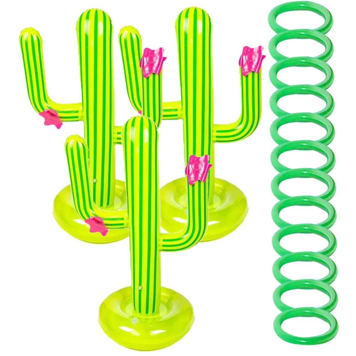 Sosoport 3 Sets Inflatable Cactus Ring Toss Game of Summer Playthings for Pool Parties Includes Inflatable Cactus and Rings Fun Pool Throwing Game for All Ages Random Color