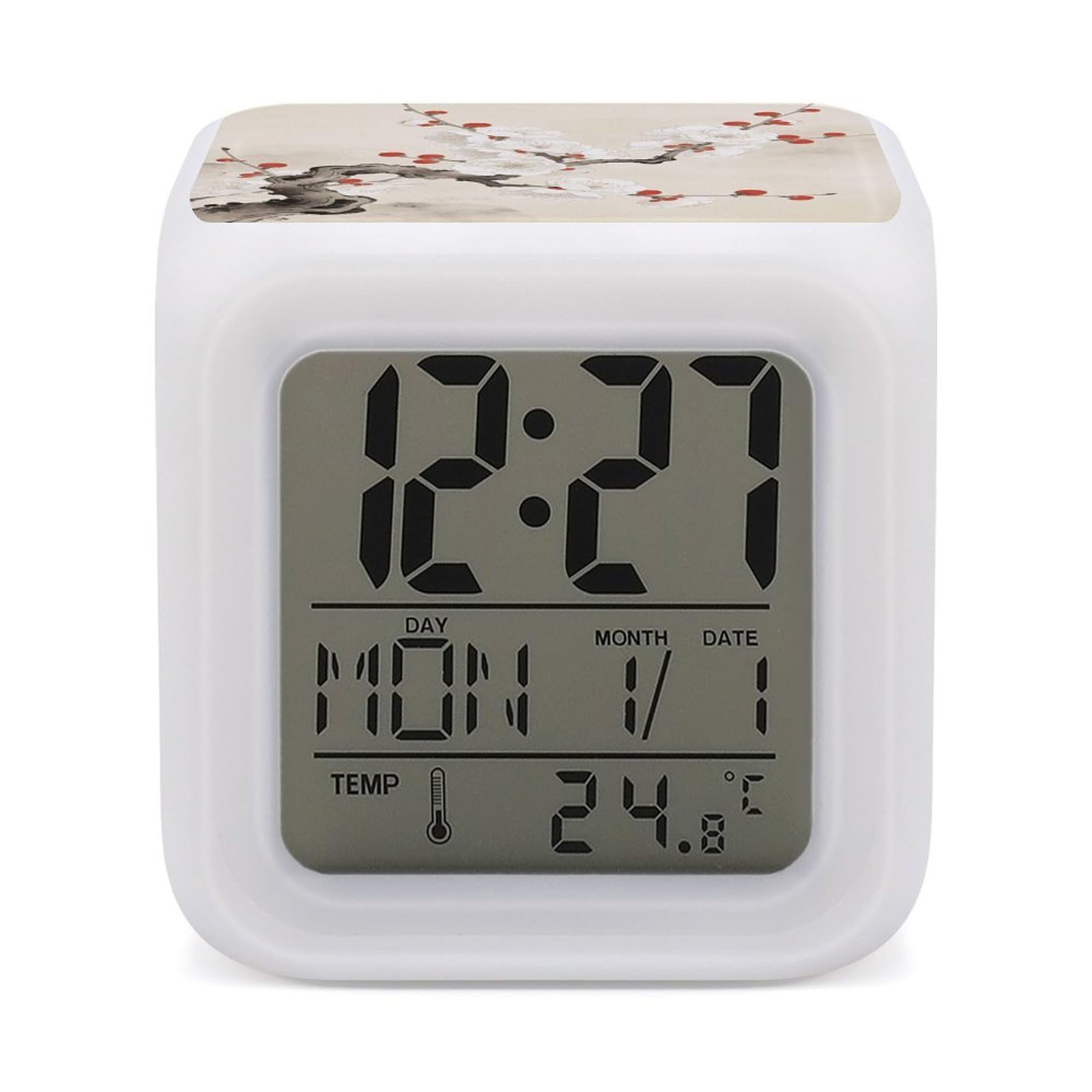 VstaDank Plum Blossoms Adorned with Red Alarm Clock Alarm Clock with 7 Color Changing Digital Clocks for Bedrooms Sleep Training Clocks with Large Display for Office Kitchen Living Room