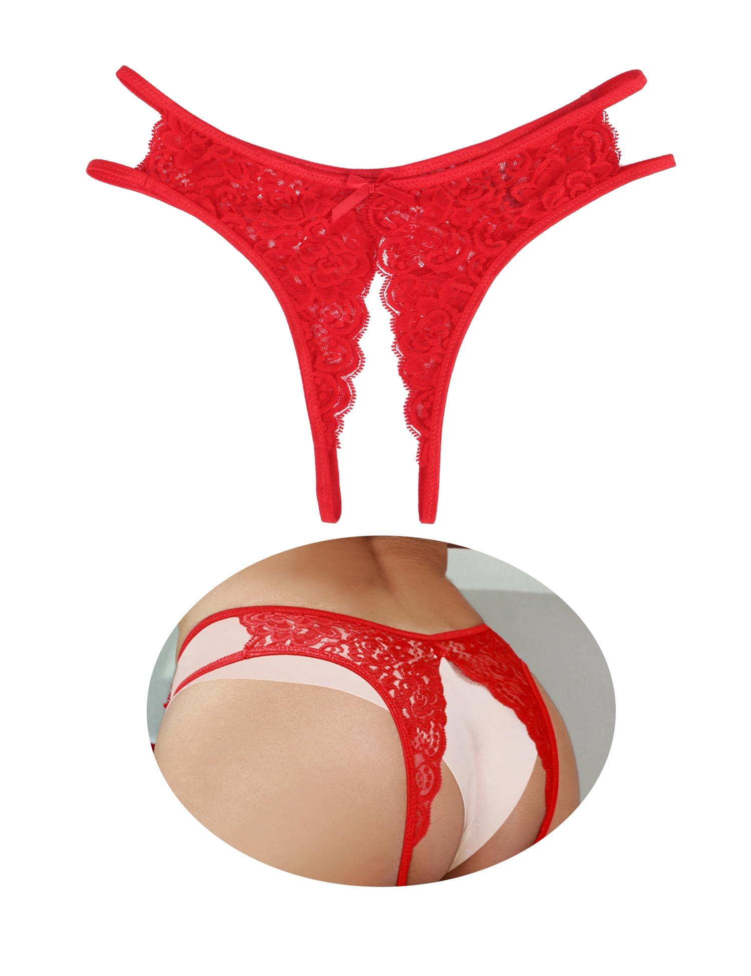 Women’s Sexy Lace Thong Plus Size Thongs Low Rise Bikini Panties Stretchy Hipster Knickers Side Hollow Out Tanga Briefs S-2XL