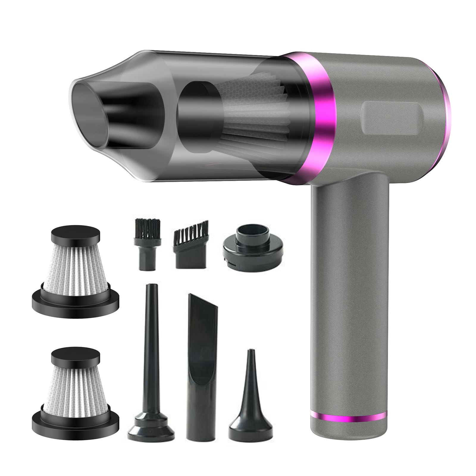 Genérico Aspirador de Mano, Aspirador de Coche portátil, Filtro Lavable, 15000 Pa, succión Fuerte, USB-C Recargable, silencioso, para casa,Coche, Oficina, Pelo de Mascotas