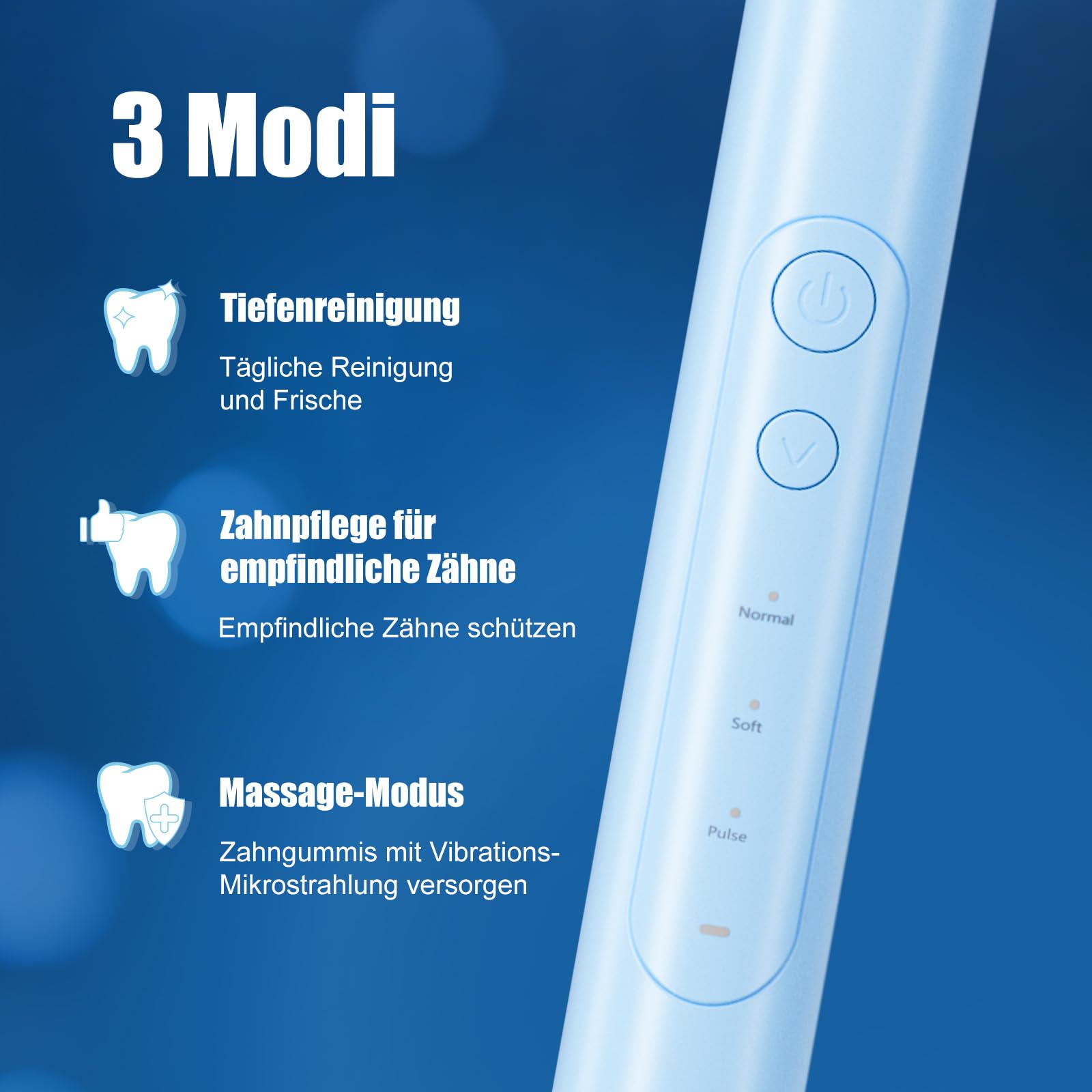 Elektrische Zahnbürste Rotierende Elektrische Zahnbürste mit Reiseetui und Ladestation Mit 8 Bürstenköpfen und 3 Modi 8.800 Schwingungen pro Minute (VPM) Wasserdicht Gemäß IPX7 Blau