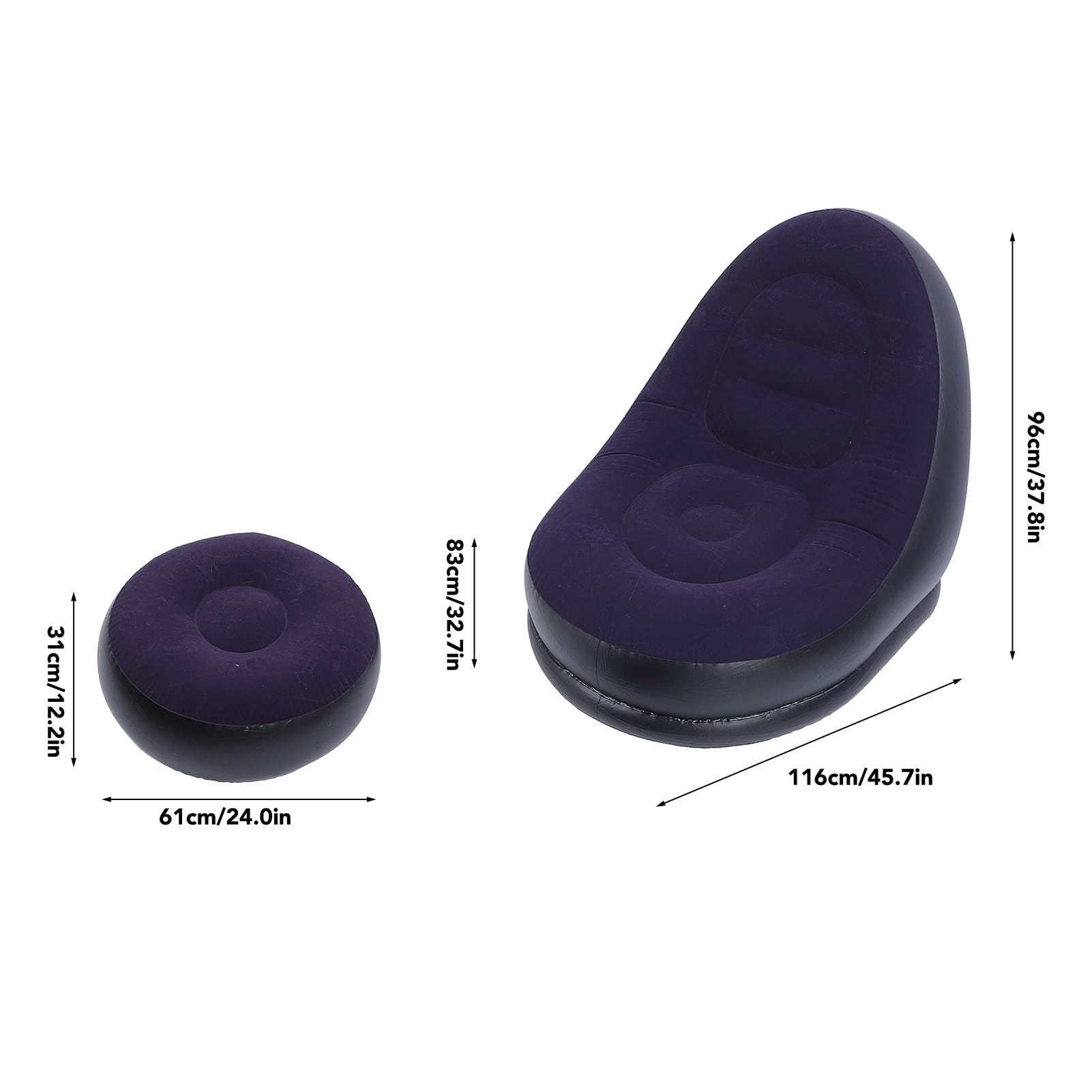 ciciglow Canapé Gonflable, Chaise Longue Gonflable avec Repose-Pieds, Charge de 100 Kg, Flocage Doux, Chaise Longue Gonflable pour Salon, Voyage en Plein Air (Bleu foncé)