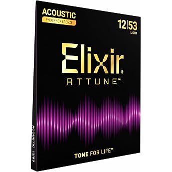Elixir Strings Attune Acoustic Guitar Strings Phosphor Bronze Long-Lasting Clear and Brilliant Sound with Natural Feel 6 String Set Light 12-53
