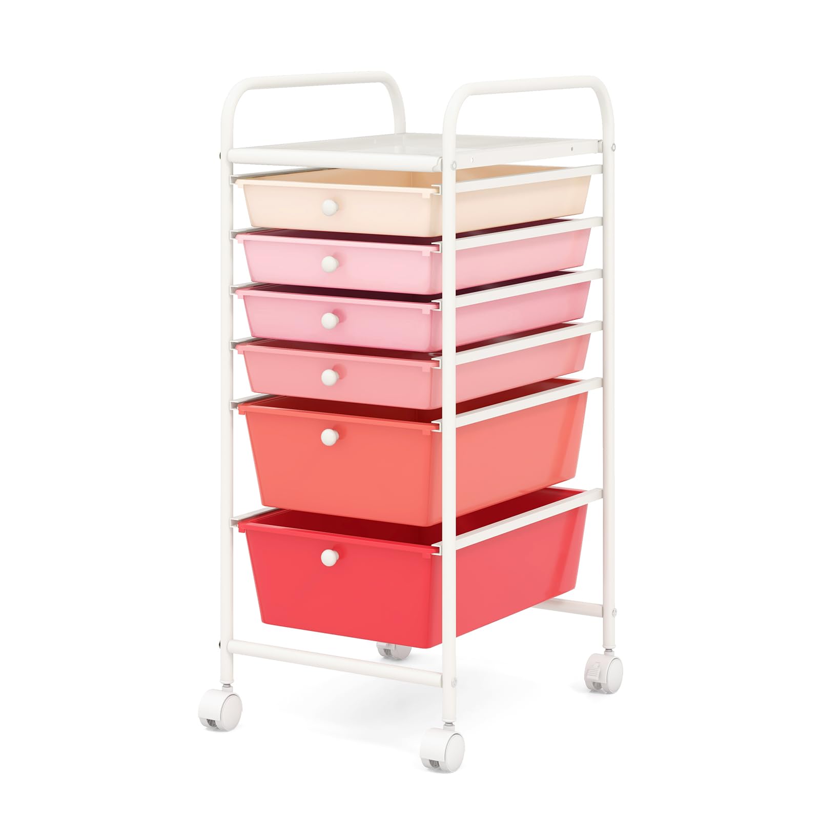 TANGZON Mobile Storage Trolley, 6 Drawers Multipurpose Rolling Cart with Lockable Wheels, Utility Trolley Unit for Home Office Organisation Stationery Beauty Salon (Gradient Pink)