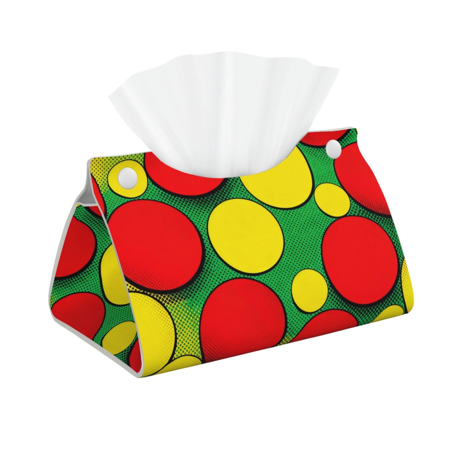 Dot Repeat Long Leather Tissue Box Cover-Waterproof PU Leather Tissue Holder for Bathroom, Decorative Rectangular Tissue Case